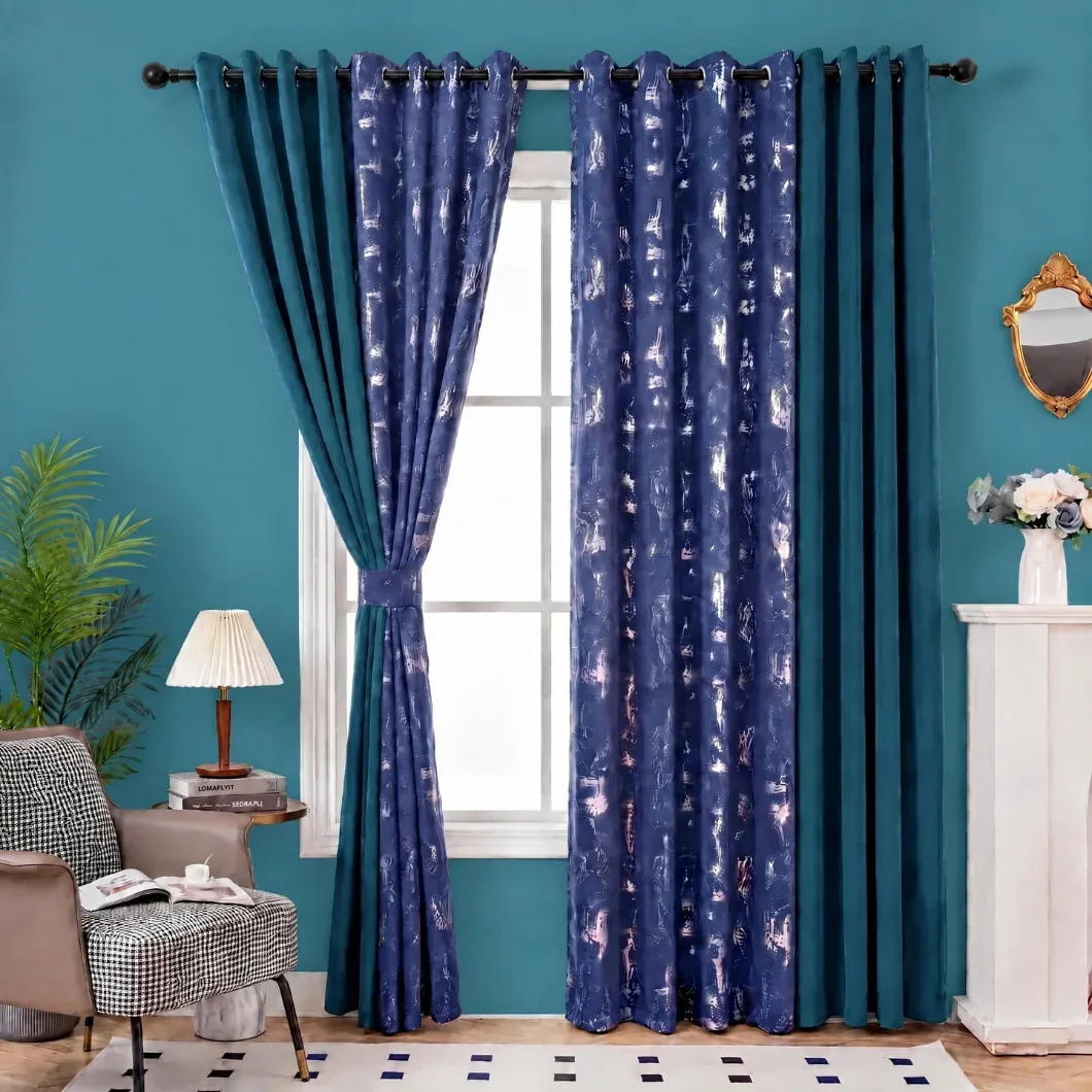 Navy + Peacock 4 Panel Blackout Grommet Curtains 52x84